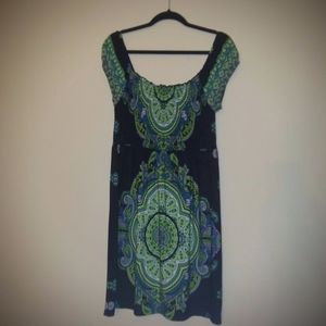 COLORFUL MOSAIC DESIGN STYLE CAP-SLEEVE DRESS